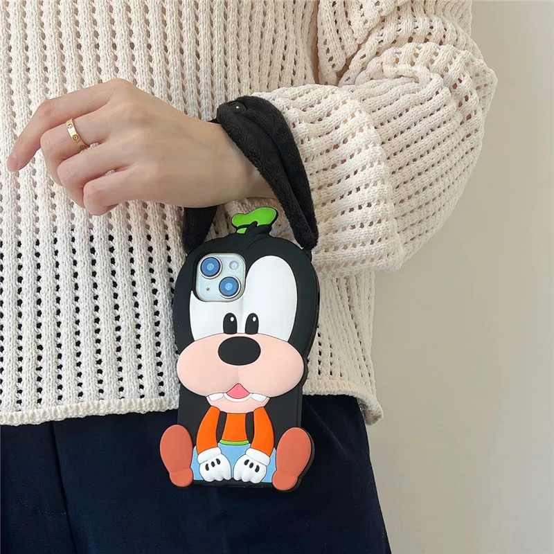 Plush doll Ear Disney Goofy Phone Case for iPhone 13 14 15 16 Pro Max for iphone15pro/16pro/14pro Soft silicone Cover