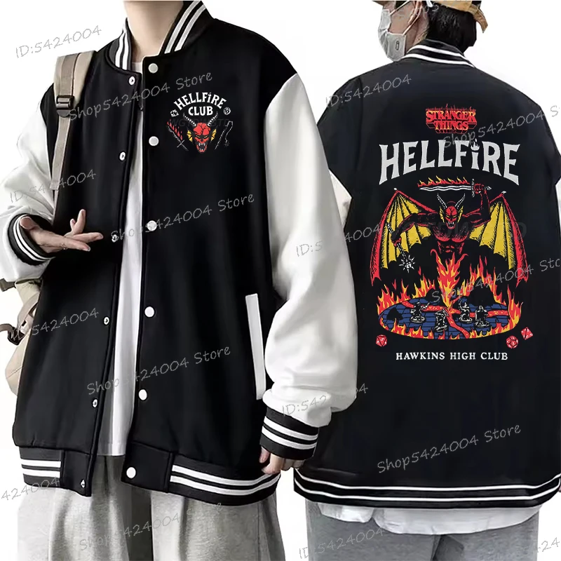 

Веселая бейсбольная форма Hellfire Hawkins High Club Stranger Things Harajuku, женские и мужские куртки, винтажная верхняя одежда с персонажами, куртка