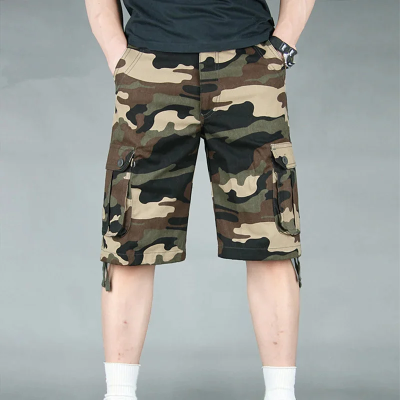 

Camping Hiking Camouflage Cargo Shorts Men Summer Cotton Multi-Pocket Baggy Army Military Pants Outdoor Climbing Fishing