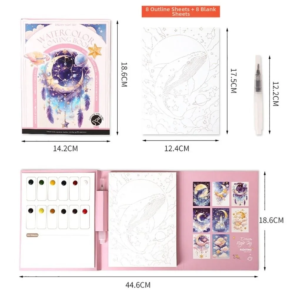 Ensemble de livres de coloriage à trois volets, livre de peinture à l'aquarelle de décompression, livré avec un pinceau de peinture pigmentée
