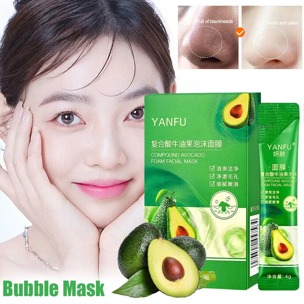 YANFU-Skin Lightening Complex Máscara Facial, Espuma de Abacate, Reabastecer, Pele Revestida, Limpeza, Hidratante, Embalagem Independente, Um X2N3