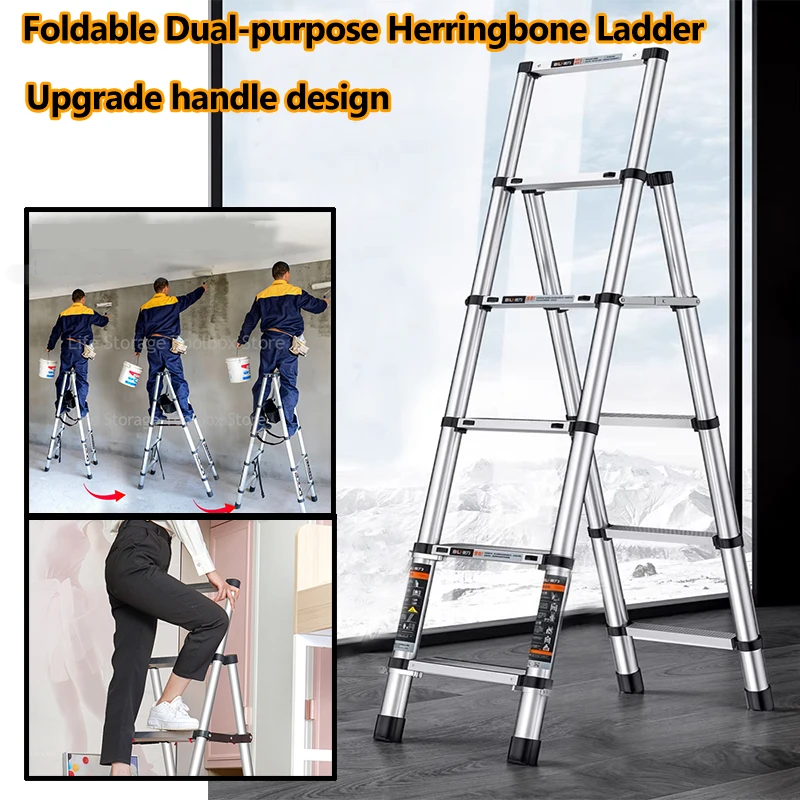 Household Folding ladder Herringbone Ladder Double-Use Scaffolding Stairs Lightweight Ladder folding Stairs Aluminum ladder