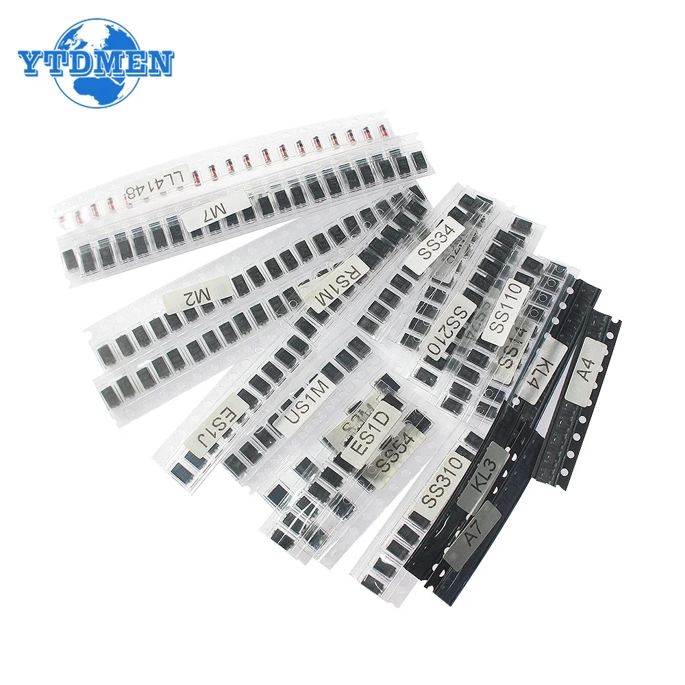 260pcs/lot SMD Diode Assorted Kit M1 M4 M7 SS14 SS24 RS1M US1M SS34 SS54 BAT54C BAT54S LL4148 SMA Rectifier Diodes Set