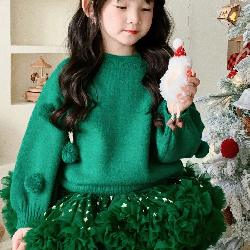 Girls Sweater Wool Coat Kids Tops Knitting 2024 Hooded Thicken Warm Winter Autumn Pullover Christmas Gift Cotton Children\'s Clot