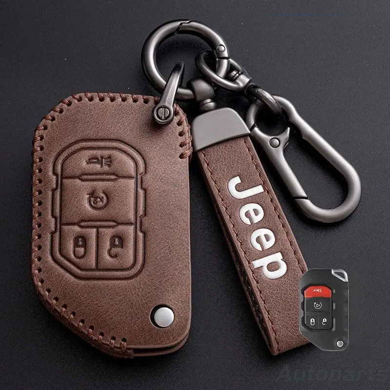 

High quality New Leather Car Key Cover Case Fob For Jeep Gladiator JT Sahara JLU Wrangler JL Rubicon 2018 2019 Auto Accessories
