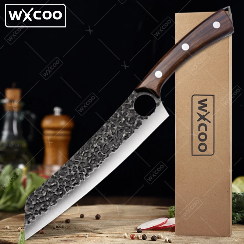 WXCOO Professional Kitchen Knives Stainless Steel Chopping & Slicing Dual Purpose Chef\'s Knife Hand Forged Hammer Cutting Knife