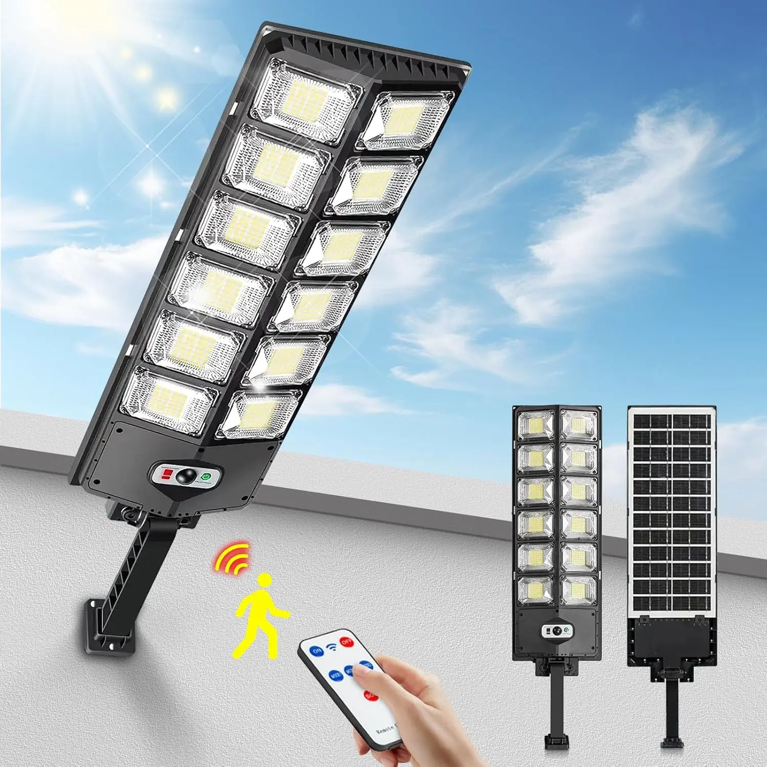 Outdoor Solar Street Light High Power with Solar Sensor Remote Control Wall Flood Light for Yard Garage Garden 504/336/240 LEDs