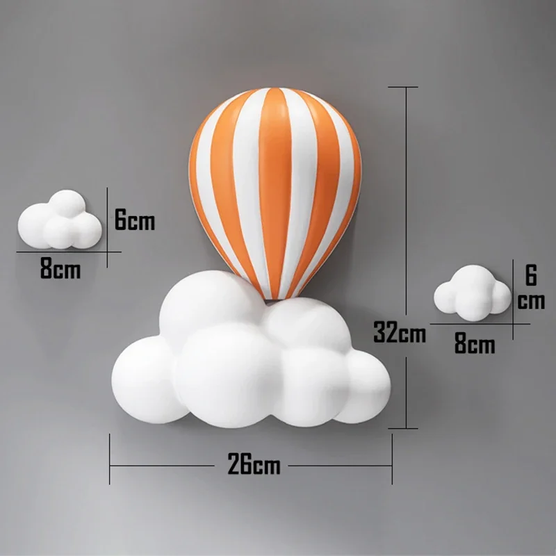 3D Hot Air Balloon Statue Home Wall Decoration White Cloud Resin Sculpture Living Room Bedroom Interior Wall Hanging Decor