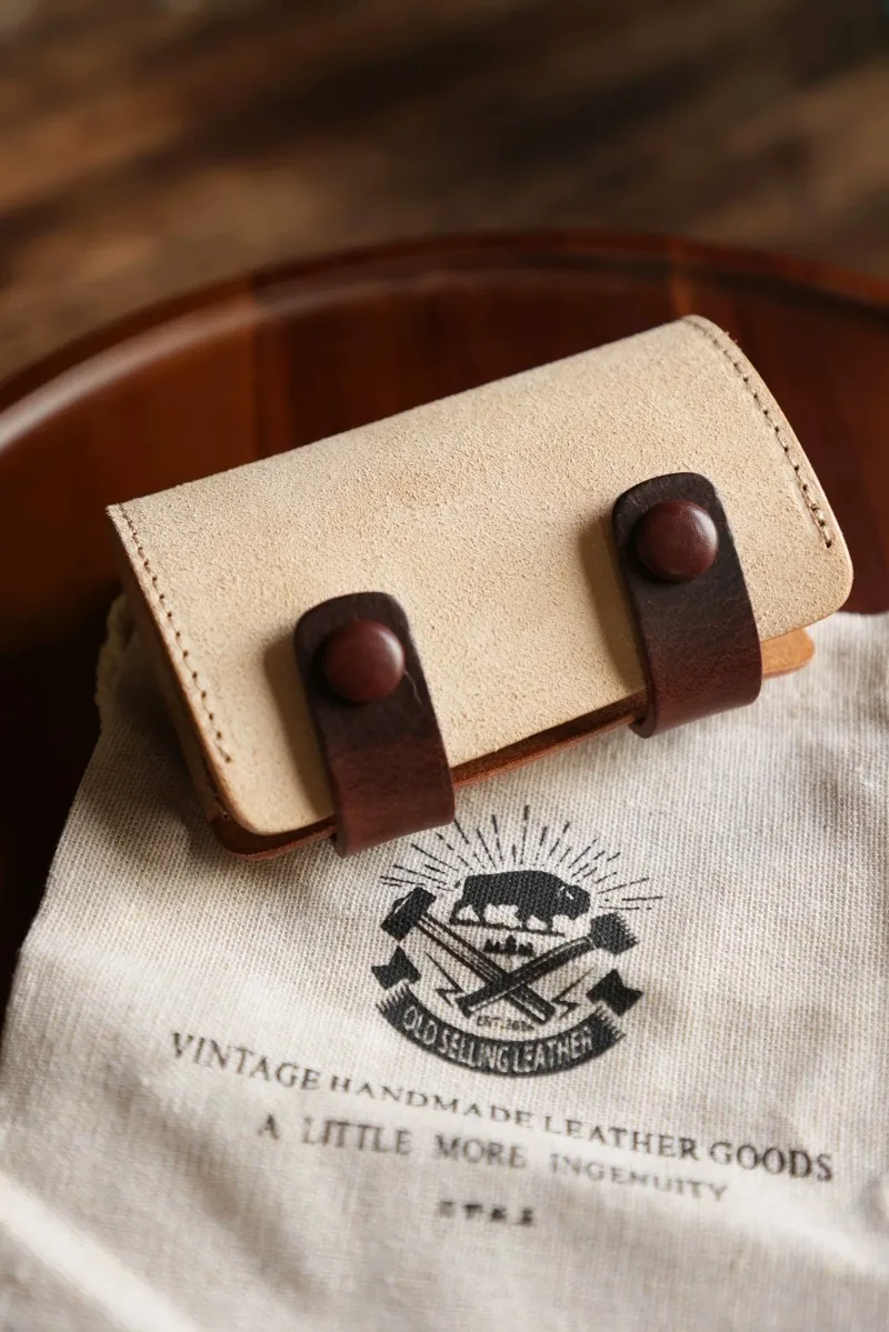 Genuine Split Suede Leather Card Holder Italian Vegetable Tanned Multi Card Slots Contrast Color Vintage Bank Card Case Wallet