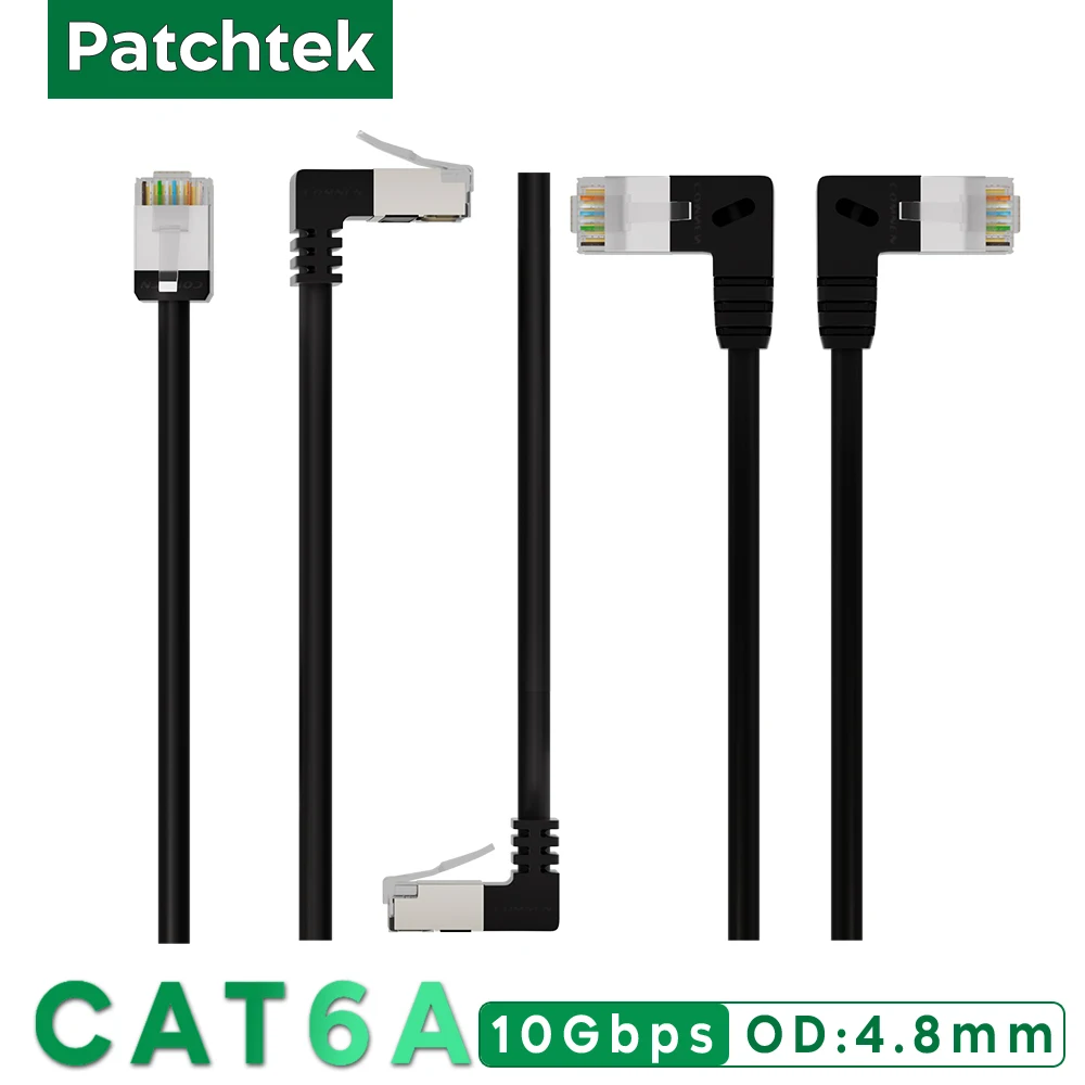 Patchtek Cat6A 90 Angle F/UTP Ethernet Cable Right/Left/Up/Down Slim Short Cable RJ45 Internet for Patch Panel to Switch PS5