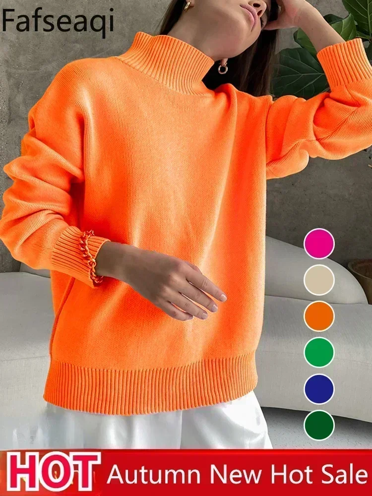 Basic Green Oversized Sweater for Women Pullovers Turtleneck Rose Red Winter Women\'s Knitted Top Warm Soft Girl Baggy Sweaters