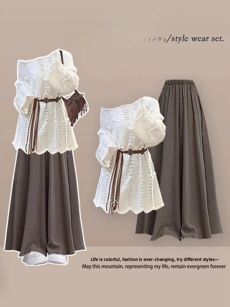 Retro aushöhlen Gentlewoman's Zweiteiliges Set Große Größe Frühling Herbst Casual Hosen Schlankheits Top Bequeme Lange Sve V-Ne