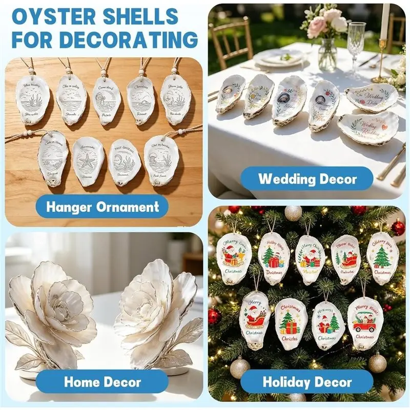 GIGI Flat Oyster Shells(30PCS), For Crafts, Decoupage, Beach Wedding Decor& Christmas Ornament Applications, In Natural