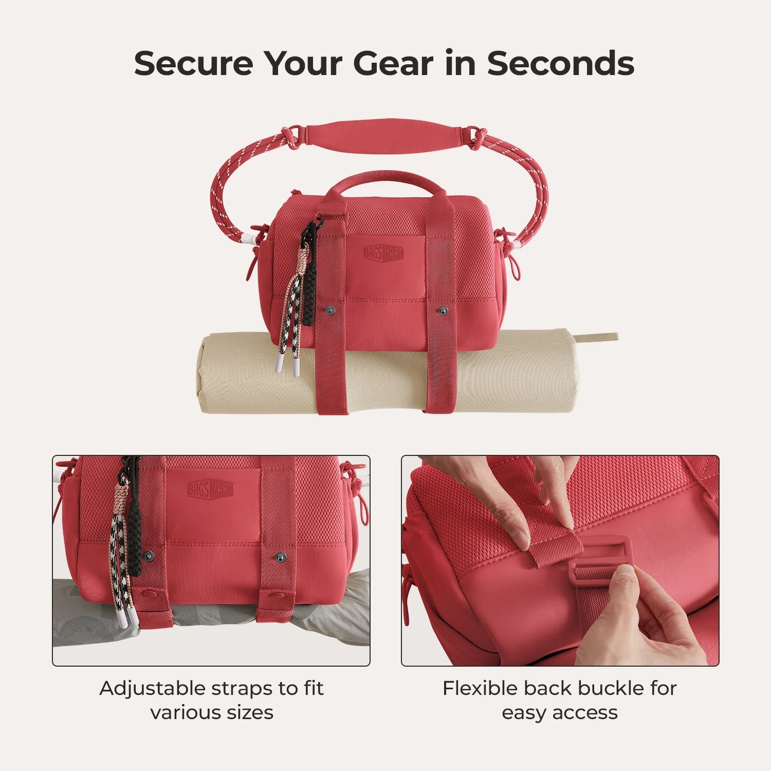 BAGSMART Boston-Tasche für Damen, Mini-Reisetasche, Schulter-Crossbody-Tasche, wasserdicht, mit Nassfach, für Fitnessstudio, Reisen, Alltag, Strand, Weekender – Detail 31