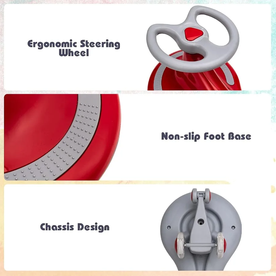 รถวิ่งสำหรับเด็ก, รถสวิงพร้อมล้อไฟ LED, ไม่ใช้แบตเตอรี่, เกียร์หรือคันเหยียบ, ใช้การบิด, หมุน, และการเคลื่อนไหวแบบวิกเกิลเพื่อขับเคลื่อน
