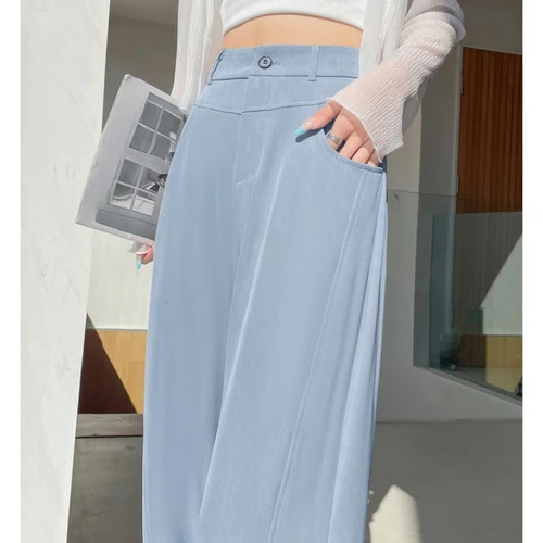 Imagen 2 del producto 2025 nueva primavera verano Oficina Casual suelta mujer pierna ancha pantalones de gala cintura alta botón Mujer elegante Pantalones rectos