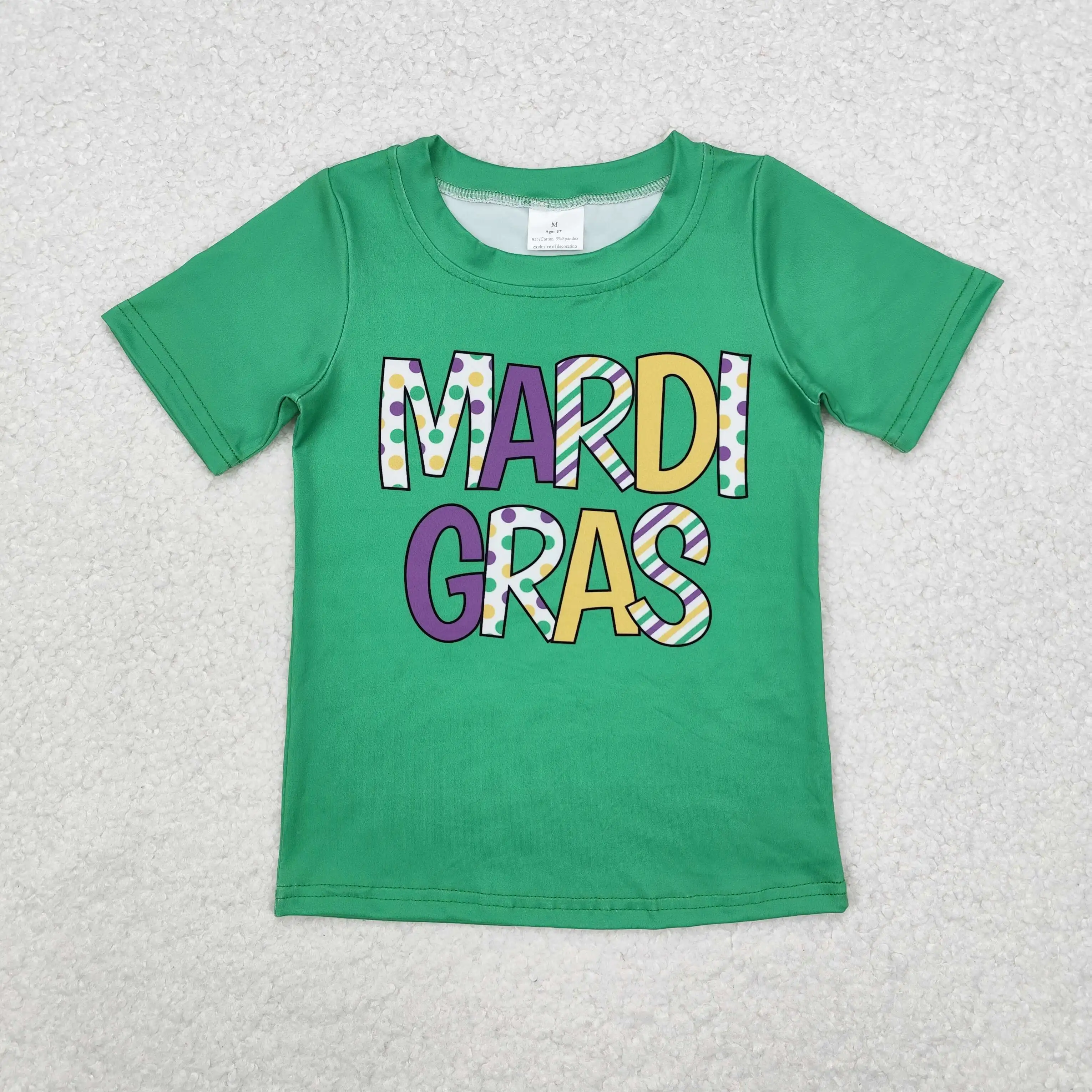 Hurtownia dzieci z krótkim rękawem Mardi Gras dziecięce guziki fioletowe paski Tee t-shirty maluch Baby Boy haftowany sweter z klapami