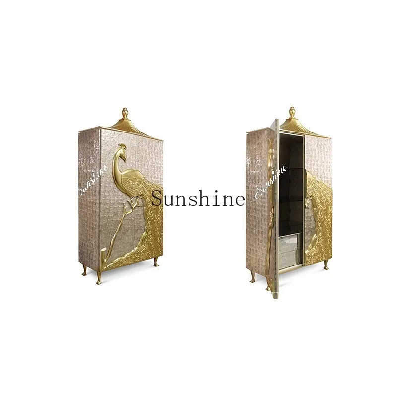 

Luxury villa bedroom double door wardrobe living room locker carved shell TF