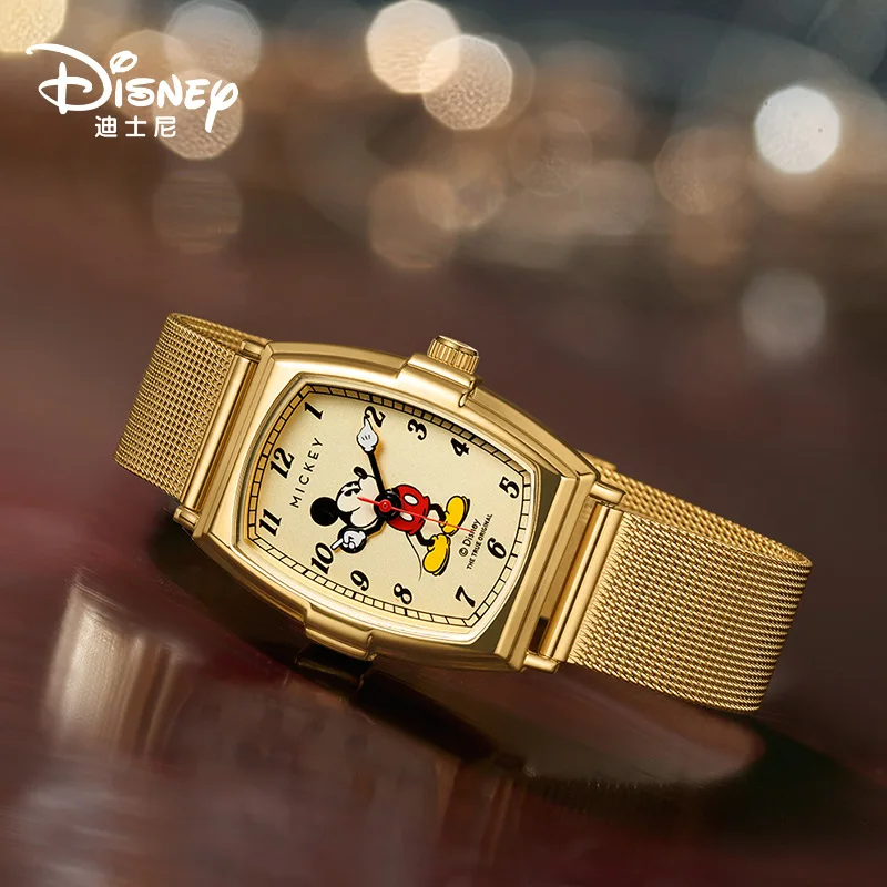 Disney For Unisex Watch Men Women Tonneau Dial Mickey Mouse Quartz Wristwatch Luminous Waterproof Boy Girl Student Cartoon Clock