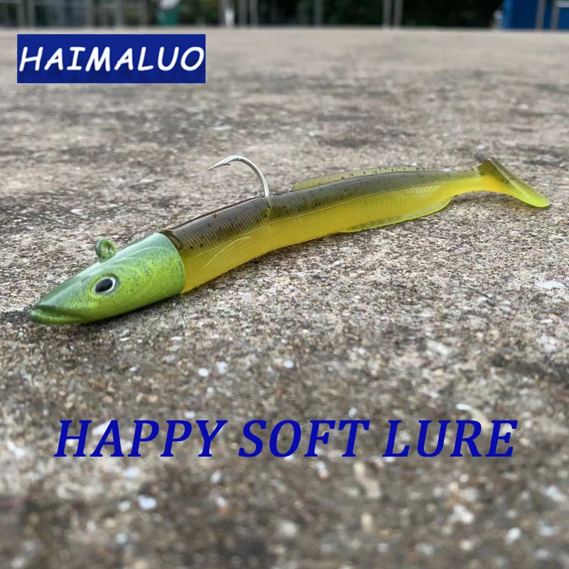 HAIMALUO 150MM Happy Soft Fishing Lure Jig Head Hook Artificial Saltwater Sea Bass Fishing Bait Swimbait Tackle Minnow Bait