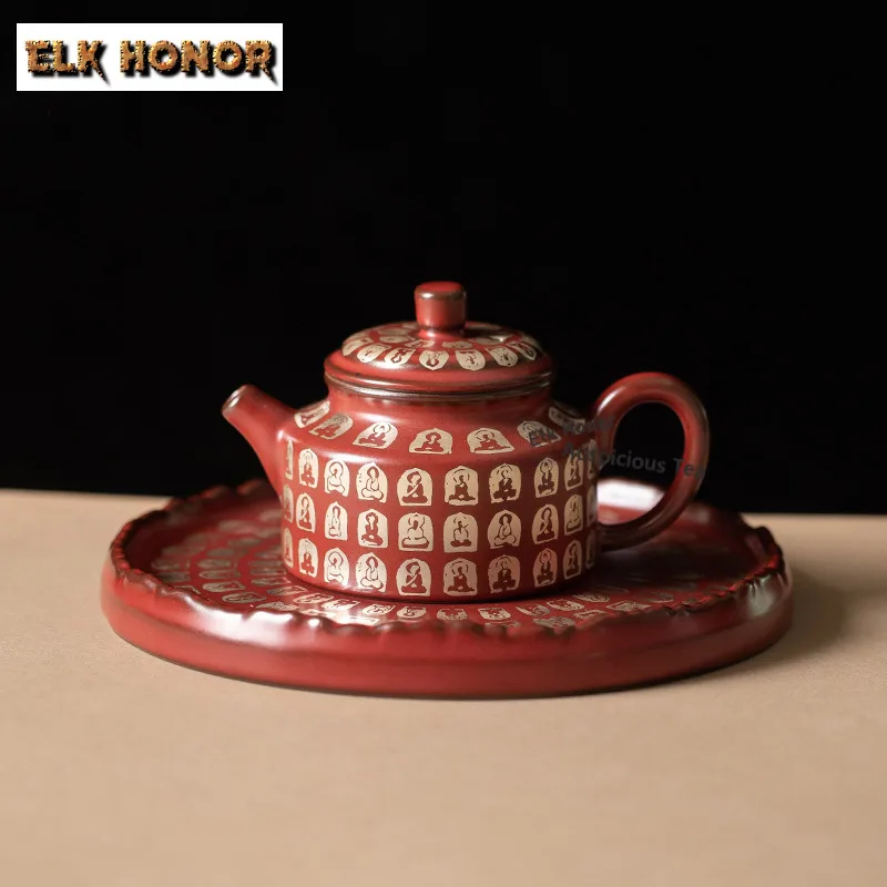 

100ml Retro Vermilion Red Buddha Teapot Luxury Tea Infuser Pot Household Tea Maker Kettle with Strainer Cha Supplies Decoration