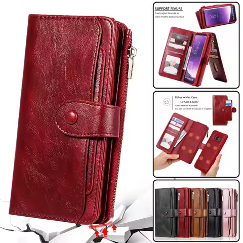 Magnetic Leather Phone Case For Samsung Galaxy S22 Ultra S21 Plus S20 FE S10 S9 S8 Note 20 10 9 8 Zipper Wallet Multi Card Cover