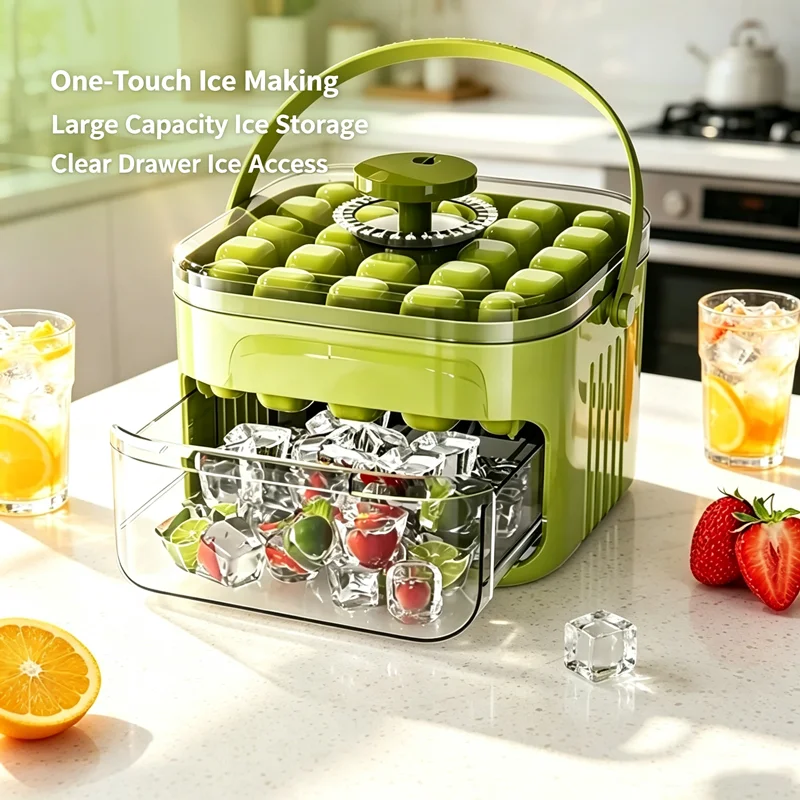 50-grid Double-layer Push-type Ice Cube Mold Ice Maker Large Capacity Ice Cube Tray with Lid Reusable Food Grade Ice Cube Mold