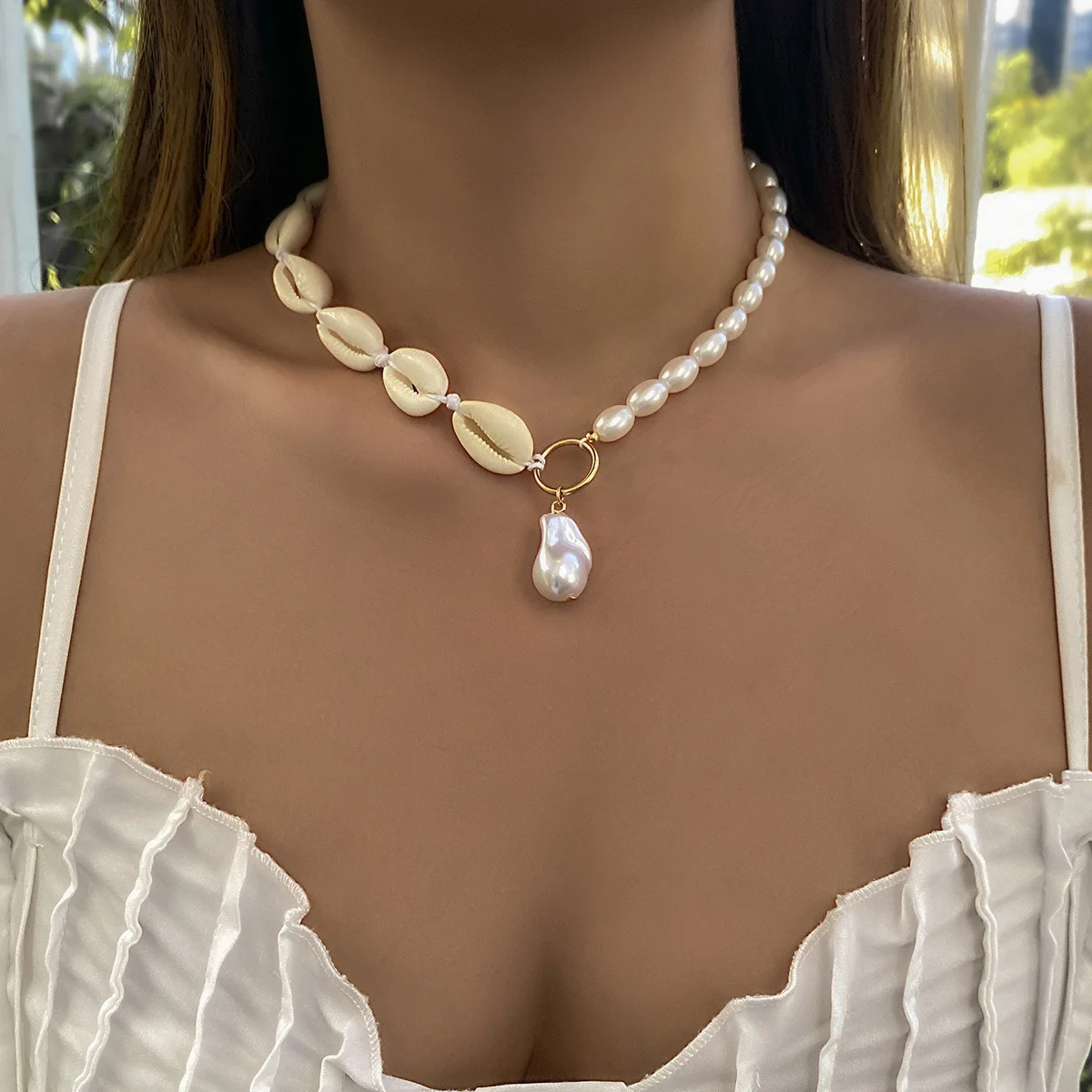 

Accessories, summer creative shell pearl necklace women, simple special-shaped versatile pendant