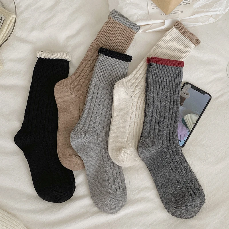 

Носки для женщин, новые простые модные толстые носки в японском стиле, женские повседневные шерстяные дышащие теплые носки высокого качества
