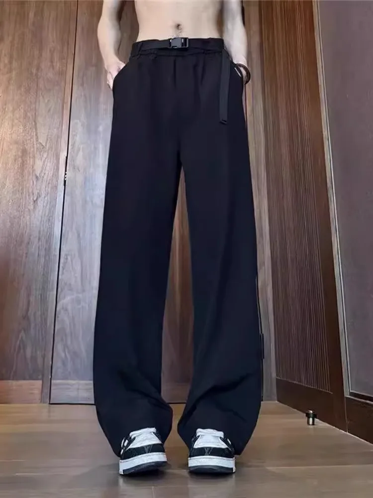 

Bla Thin Straight Leg Ice Silk Cool Wide Leg Pants Men Summer Casual Loose Long Trousers Drapey Comfortable Faionable