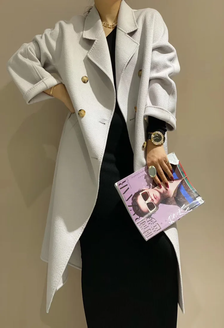 Imagem -04 - Cabolsa Feminino com Ondulação de Água Misturado com lã Jaqueta Dupla Trench Coat de Inverno Promoção Novo 2023