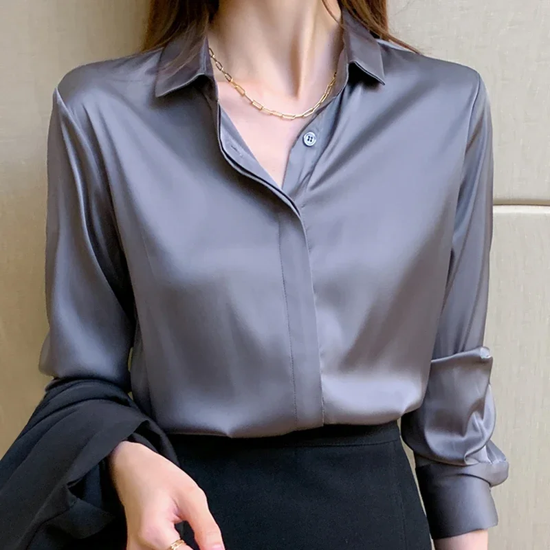 Chemisier en mousseline de soie à manches longues pour femmes, chemise à col rabattu, vêtements de bureau pour femmes, D949, 2024