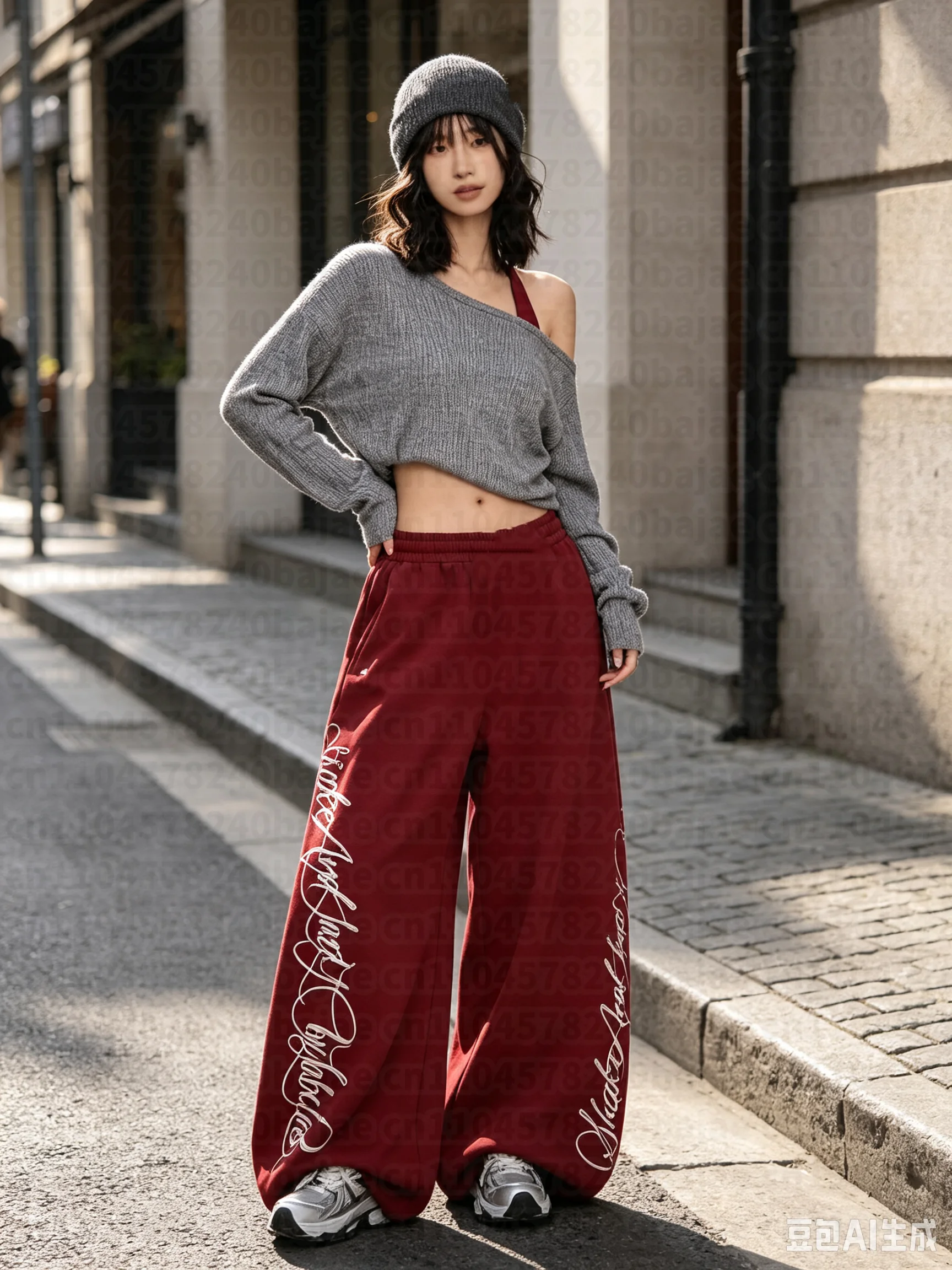 Amerikanischer Stil, angesagte Kinder-Sweatpants mit doppelter Taille, Patchwork-Design, weitem Bein und individuellem Buchstabendruck, bodenlang. – Detail 5