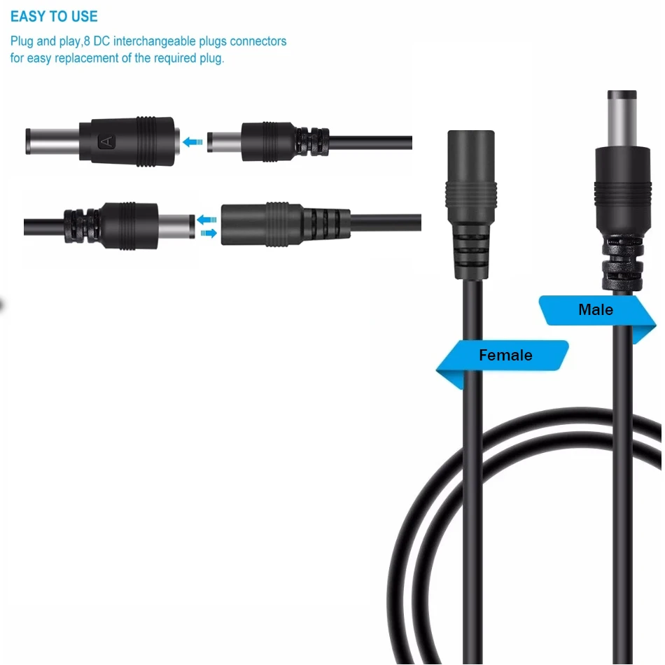 DC Power connector 18AWG Black Jack Adapter Extension Cord 5.5x2.1mm Female to Male 1M 3M 5M 10M