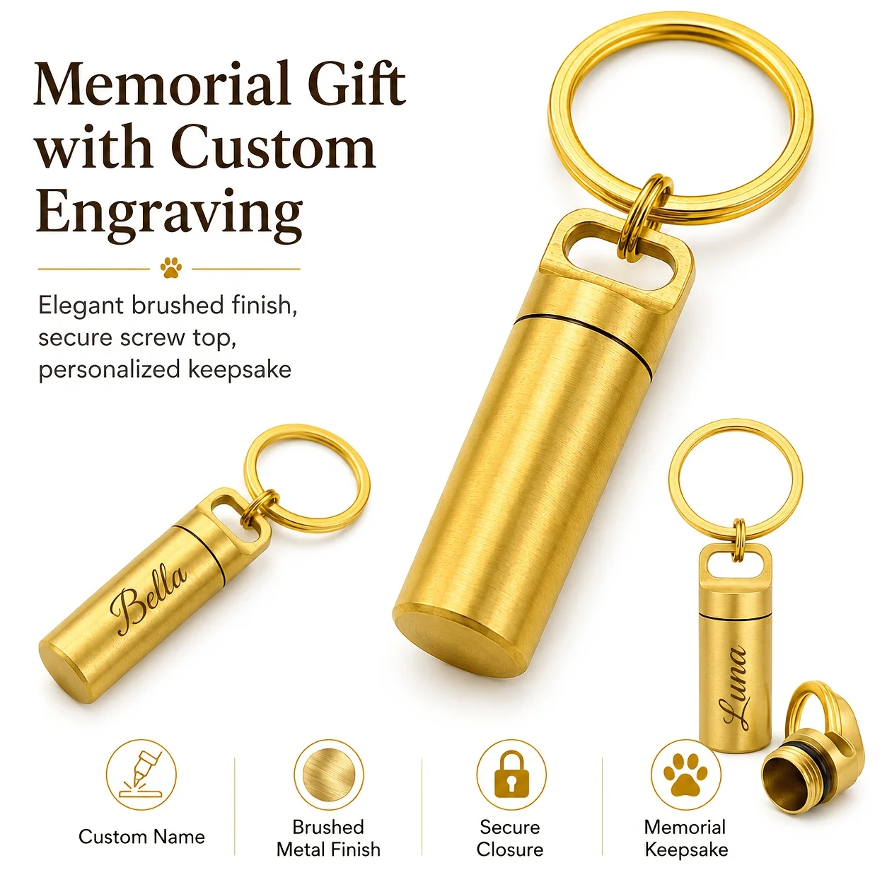 1pc custom name gold pet cat and dog urn keychain, memorial urn pendant, a keepsake suitable for both men and women