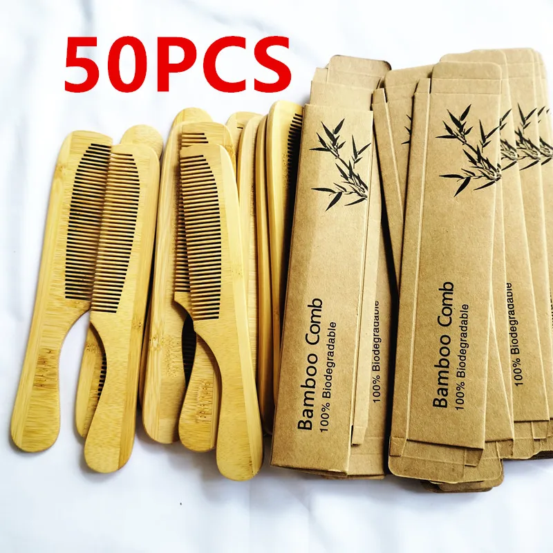 

50PCS Bamboo Hair Comb, Wooden Comb for Women Men, Anti-Static Natural Bamboo Comb, Fine Tooth Wide Tooth Wood Combs Set