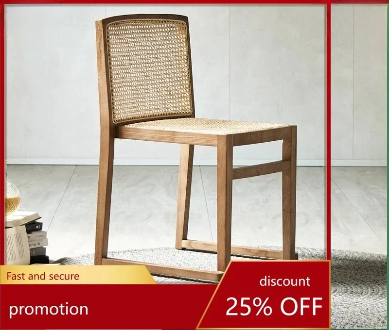 DSA Solid Wood Backrest Modern Stackable Rattan Dining Chair Home Bedroom Makeup Chair Office Chair