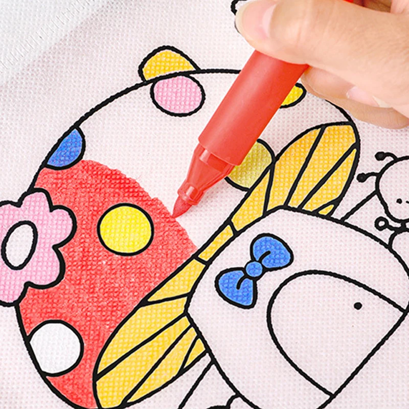 DIY Coloring Goodie Bags with Coloring Markers Party Gift Bags for Kids Toy Storage Bag Eco Non-Woven Fabric Shopping Bags