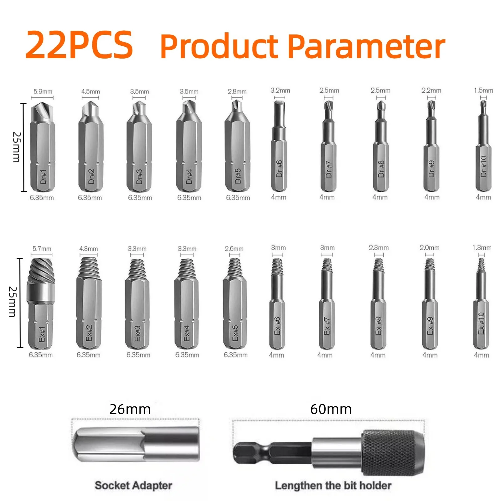 

Набор сверл для извлечения поврежденных болтов, комплект из 22 предметов, для деревообработки