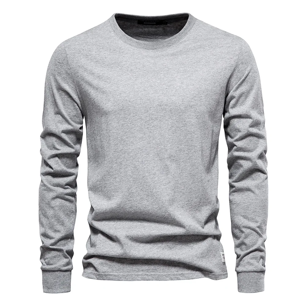 

New Autumn 100% Cotton Solid Color T-shirts for Men Casual O-neck Long Sleeve Mens T Shirts High Quality Basic T-shirt Tops Tee