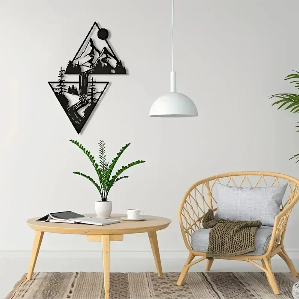 Железное настенное искусство-увлекательная сцена гор и водопада. Придаст элегантности домашнему декору в помещении и на открытом воздухе