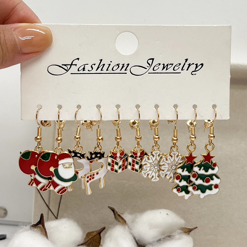 20PCS/10PCS Weihnachten Ohrringe Set Cartoon Tropft Öl Elch Santa Claus Lebkuchen Mann Ohrringe für Frauen Weihnachten geschenke – Detail 1