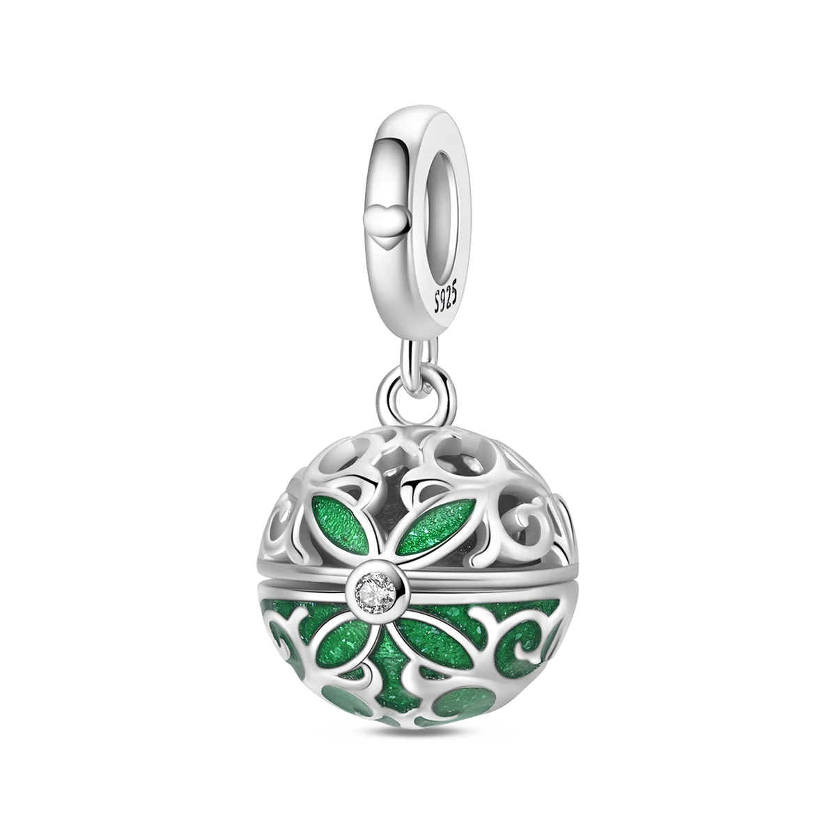s925 Silver Green Zircon Vintage Pendant Pink Heart Floral Beads Fit Original Bracelet Jewelry Making Gift Diy Accessory