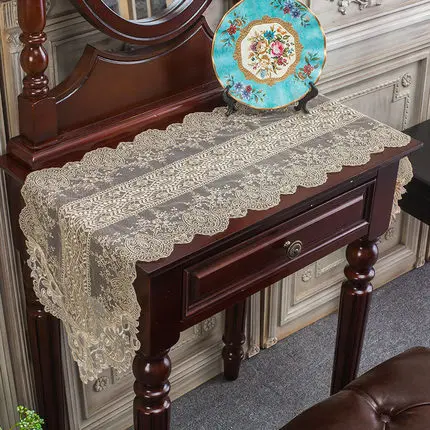 European Embroidery Fine Lace White Simple Coffee Table Runner Mats Flag French TV Cabinet Tablecloth Wedding Holiday Decoration