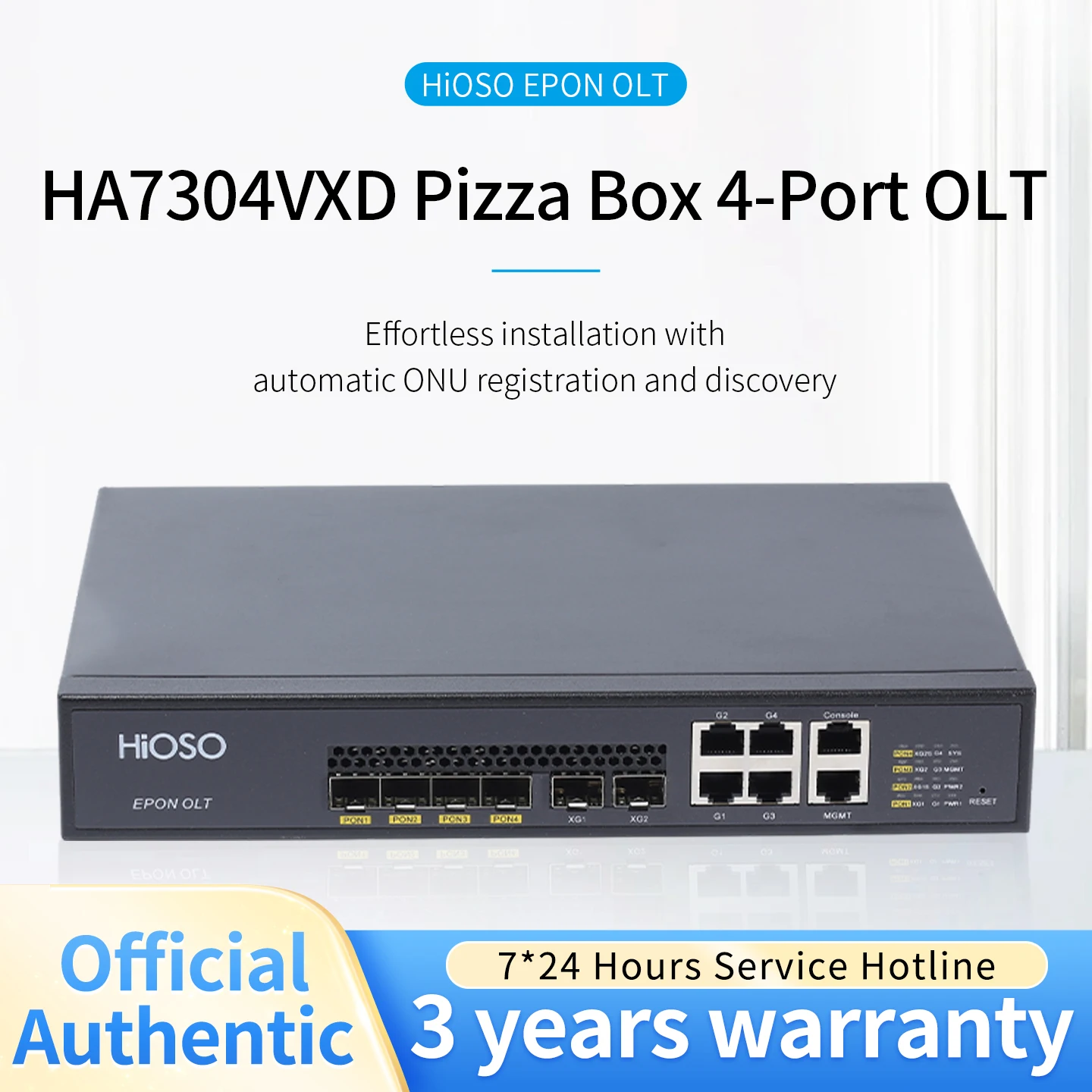 HiOSO HA7304VXD-ADC Without PON Modules 2PON EPON OLT Mini Pizza Box 2 1000M SFP Ports 4 1000M LAN Uplink Ports 1AC+1DC Power