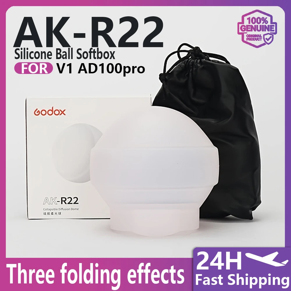 Softbox Portátil de Silicone Genuíno AK-R22, Difusor Dobrável para Flash de Cabeça Redonda V1, AD100Pro, AD200, e Flash de Câmera