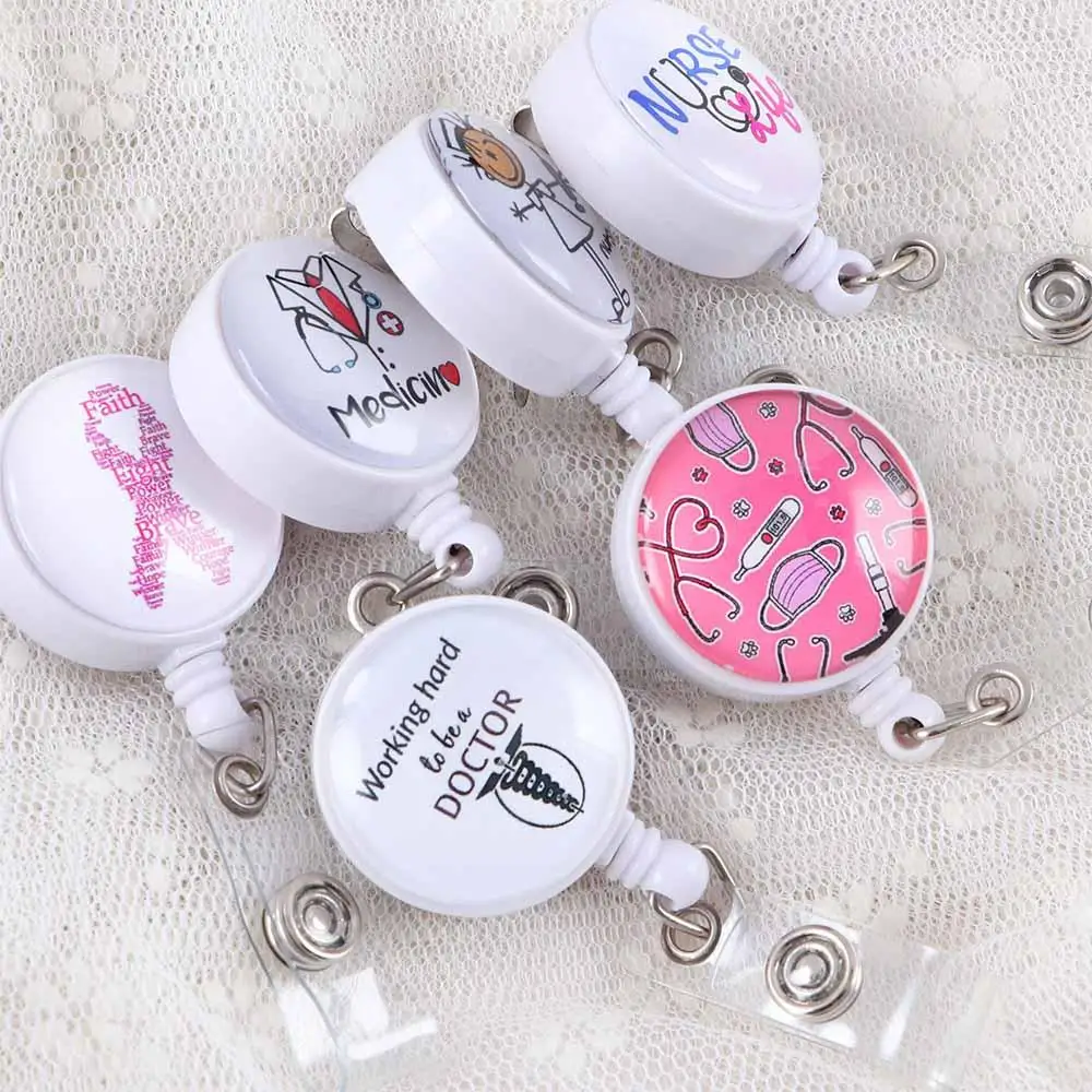 Students Hospital Cartoon ID Card Reel Clip Retractable Badge Reel Badge Holder Nurse Doctor Name Card Holder