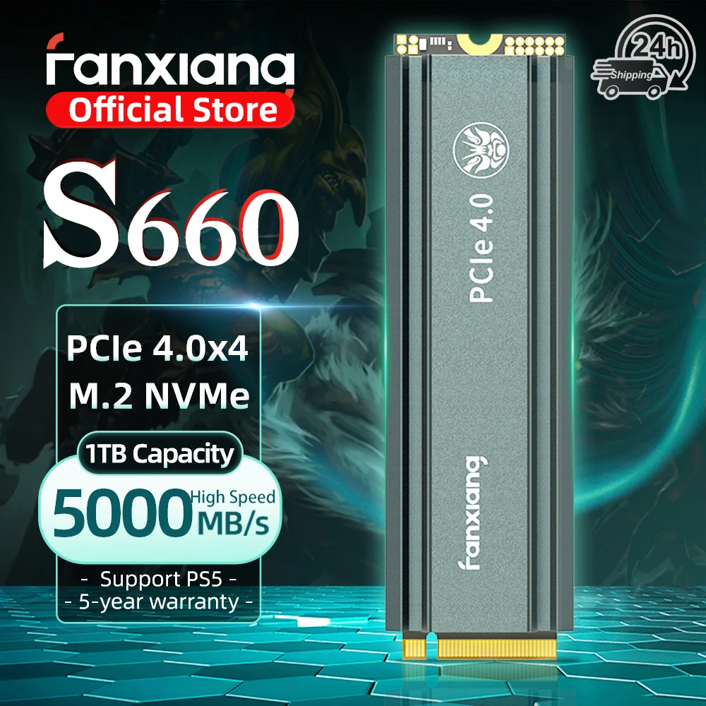 Fanxiang S660 M.2 SSD 500GB 1 تيرا بايت 2 تيرا بايت 5000 برميل/الثانية M.2 NVMe PCIe4.0x4 SSD محرك الحالة الصلبة الداخلي لأجهزة الكمبيوتر المكتبية PS5/PlayStation5