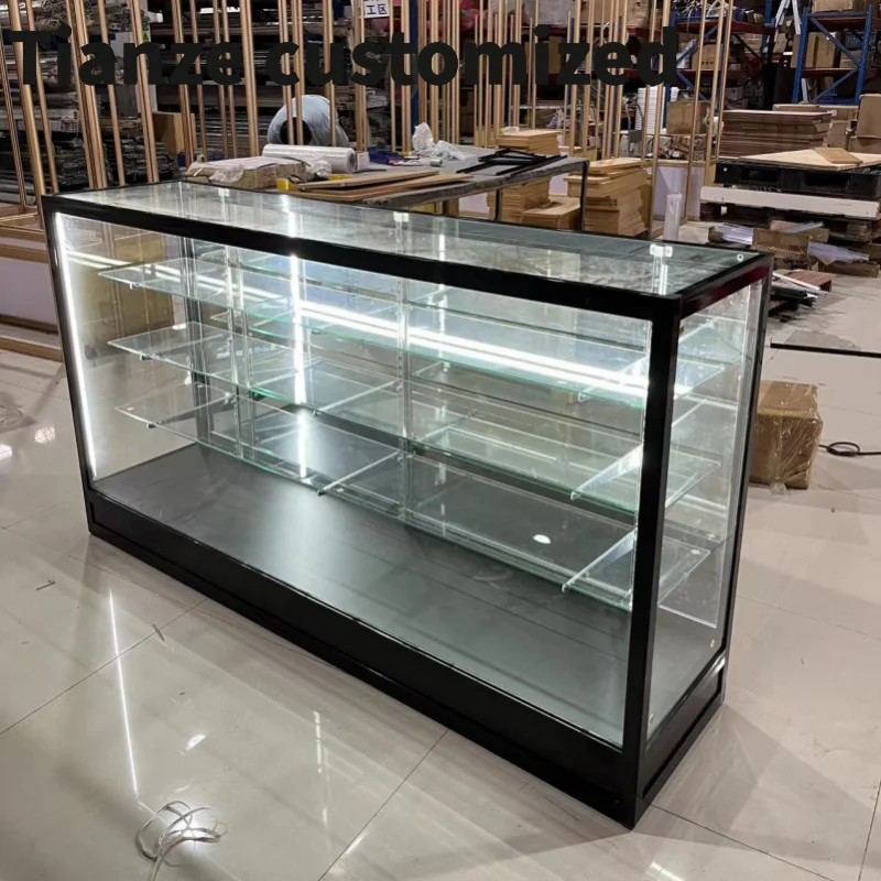 

Customized-Hot Sale Aluminum Frame Display Jewelry Watch Shop Tempered Glass Locking Cabinet FullDisplay Showcase