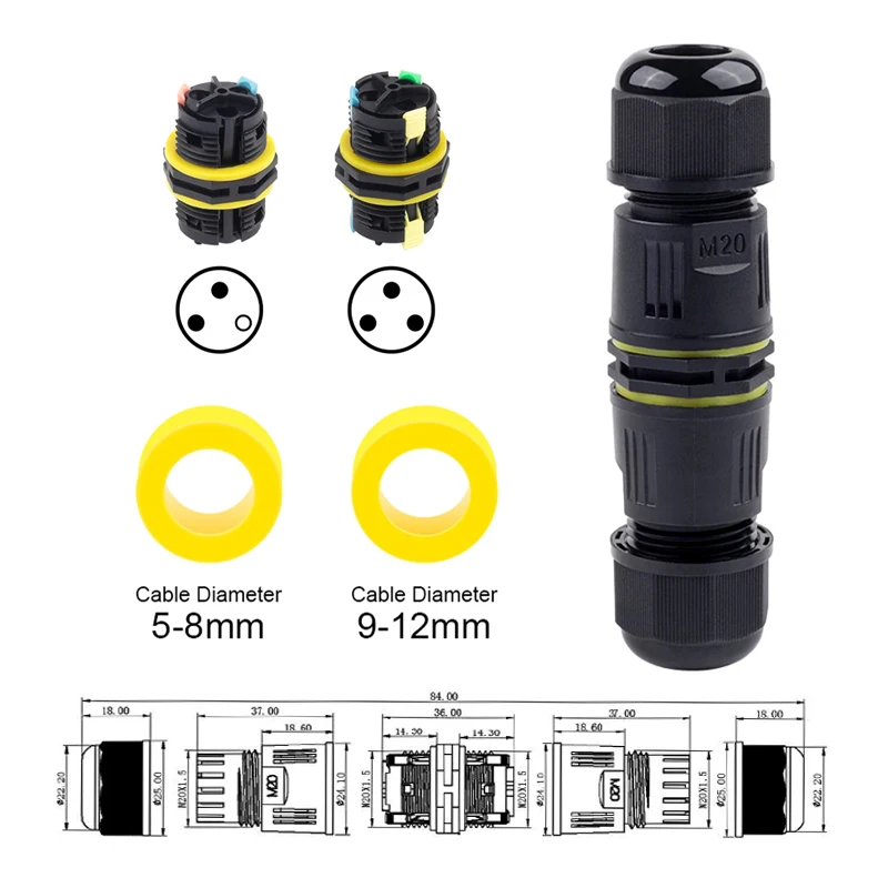 IP68 Waterproof Connector 2/3/4 Pin M20 Quick Terminal Block Adapter For LED Cable Connector Outdoor Junction Box